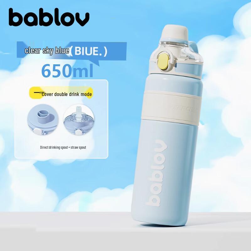BABLOV Portable Insulated Straw Water Bottle 650ml
