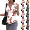 Dames Korte Mouw Knopen Blouse Slim Fit Met Kraag Kreeft Print Casual Zomer Top voor Kantoorwerk en Dagelijks Gebruik