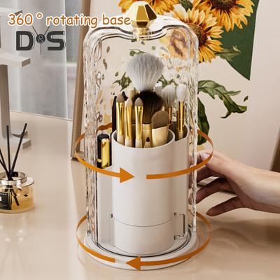 Makeup Brush Storage Box with Transparent Lid Large Capacity 360-Degree Rotating Makeup Brush Holder Acrylic Organizer