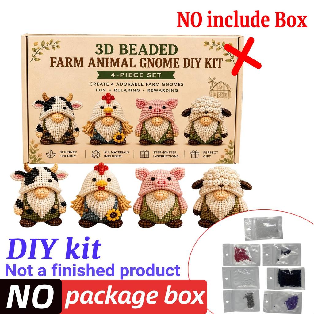 3D Beaded Gnome DIY Beading Craft Material Kit Set DIY Cute Animal Dwarf Bead Craft Set NO/with Box (Not a Finished Product)