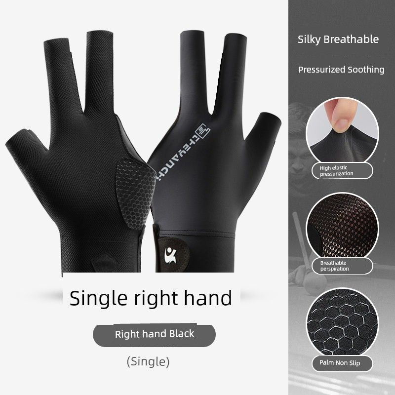 

Professional Billiard Gloves Thin Three-Finger Breathable Professional High-End Non Slip Open Finger Table Tennis Special Gloves Men Tech Black-[Right Hand Single]] All yards