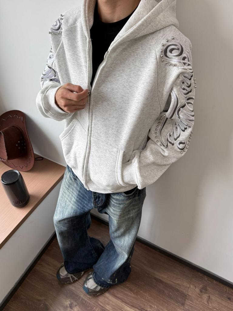 Unisex americká retro mikina s výšivkou a korálky - Novinka podzim/zima 2025