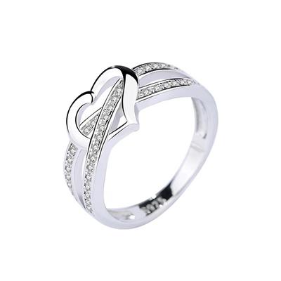 925 Sterling Silber Ring Einfache Herz-förmigen Frauen der Einzelnen Ring Mit Zirkon Ring