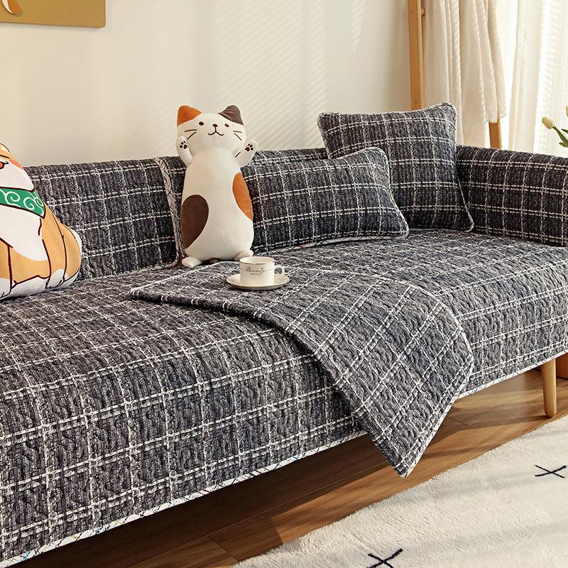 Šedé potahy na pohovku do obývacího pokoje kostkované pruhované ručníky na pohovku potah na gauč bavlněný protiskluzový potah na pohovku moderní minimalistický rohový potah