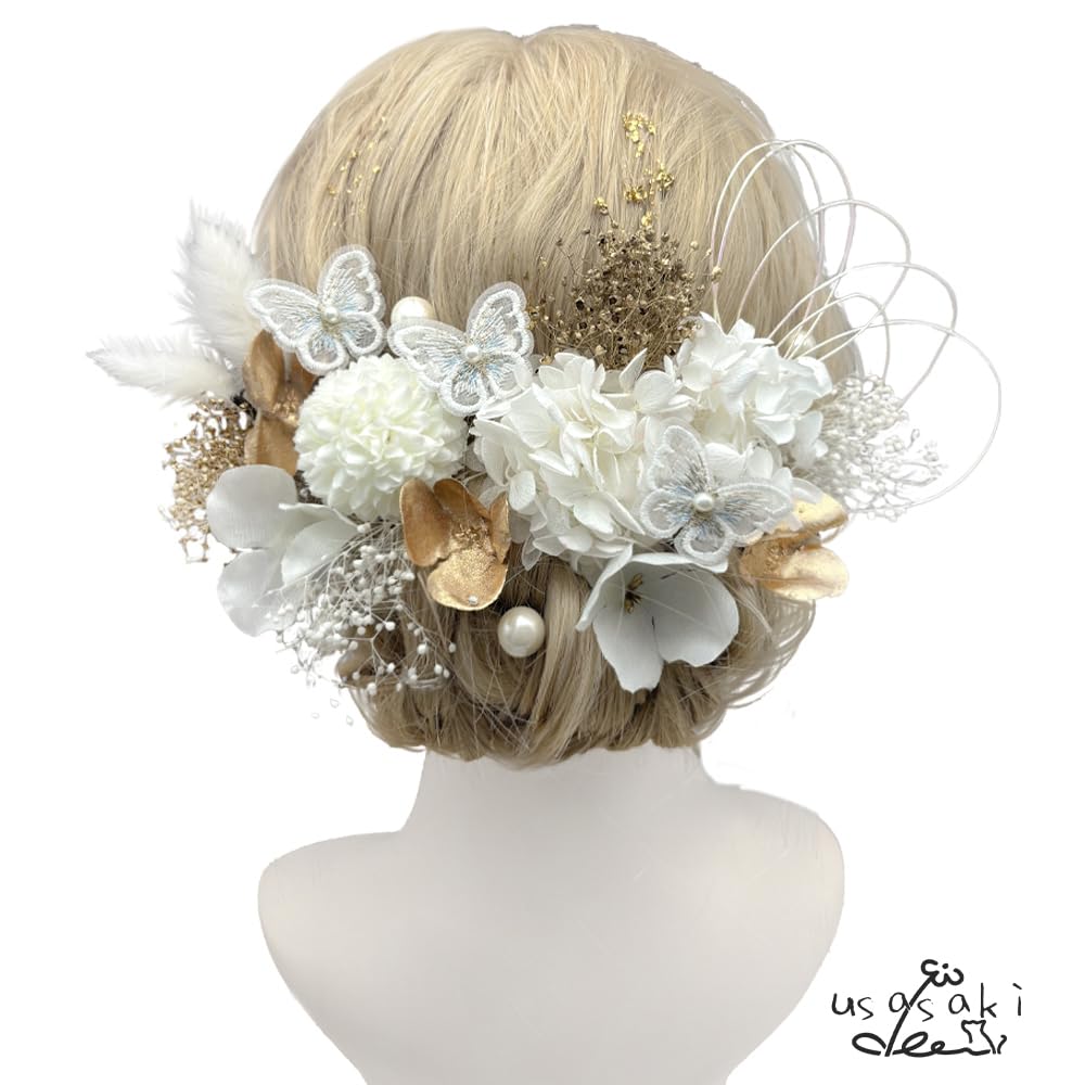 Usasaki Hair Entrance Dried Preserved Japanese Hair Short Long Ornament, Coming-of-Age Ceremony, Pre-wedding Photoshoot, Mom, Hydrangea, Graduation,
