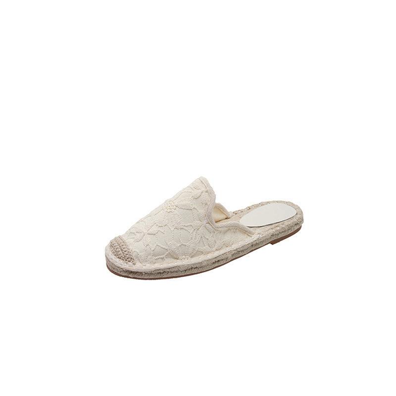 Atemberaubende Farbe~ Stroh Fischer Schuhe Tasche Kopf Halbschlepp 2024 Sommerkleidung bestickte Slipper flache Hausschuhe kleiner duftender Wind