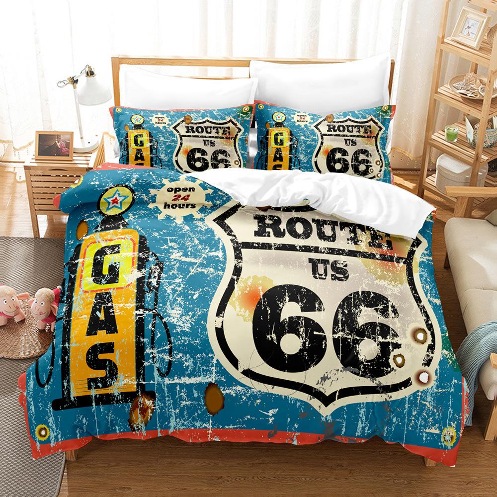 Home Textile Route66 Quilt Cover 3D Digital Printing Three-Piece Set