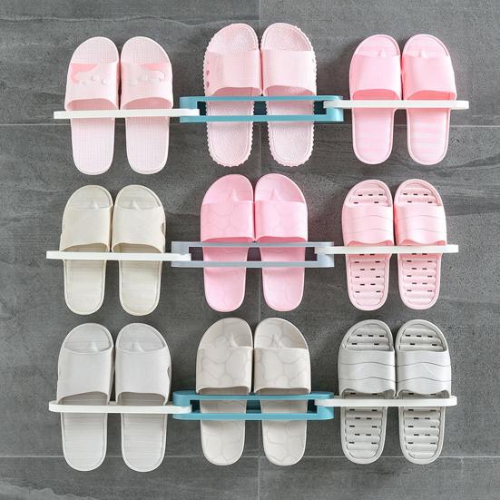 2Pcs Slippers Storage Rack Punching Free 3 In 1 Wall-Mounted Folding Organizer Kitchen Bathroom Slipper Stand
