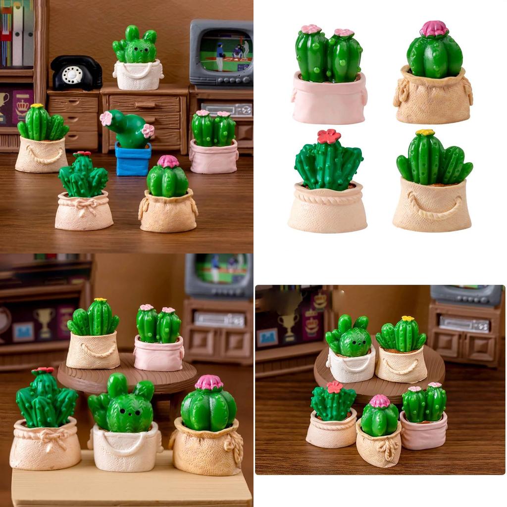 Adorable Resin Mini Cactus Figurine Cute Desktop Plant Decoration For Home Garden