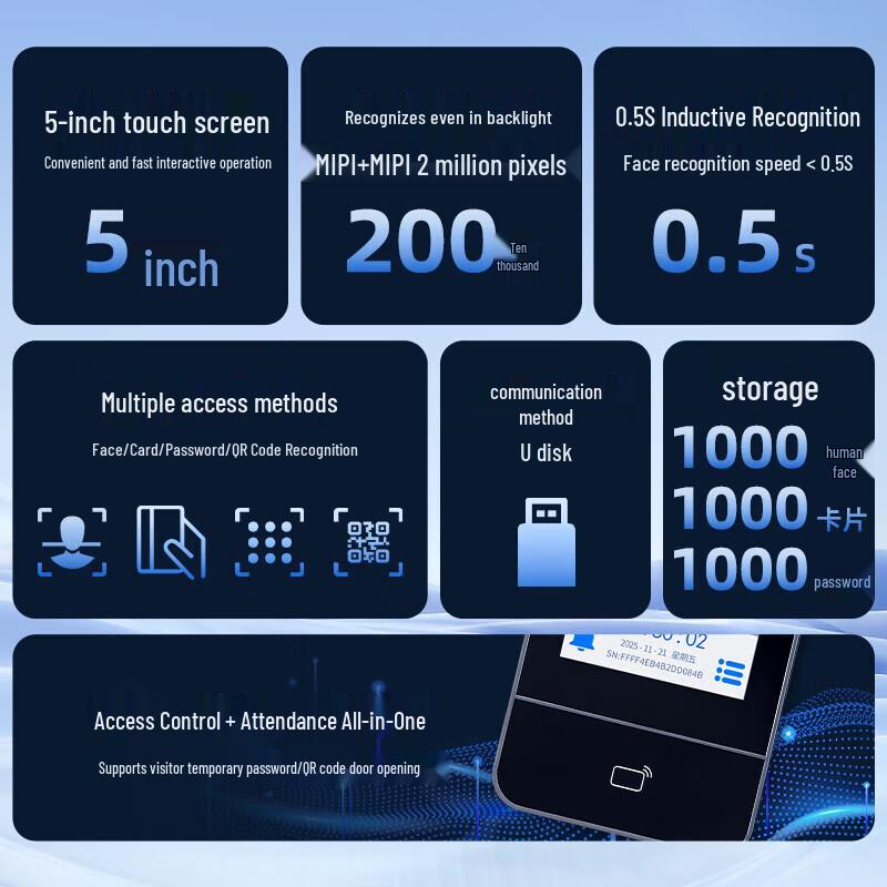 Youku 5-inch Face Recognition Access Control System CN plug (adapter included)