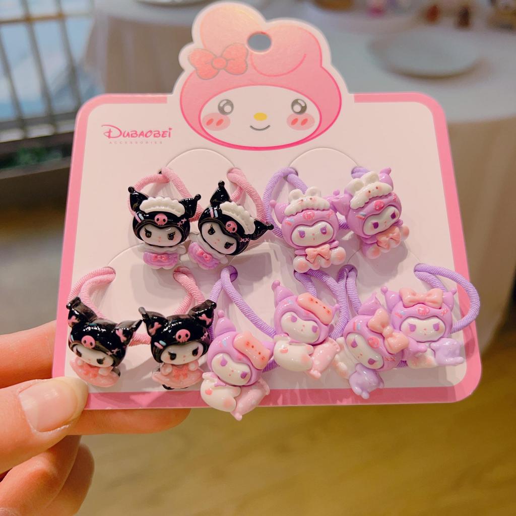 Cartoon Sanrio Hair Ties Set: 5 Pairs Non-Damaging Cinnamoroll & Kuromi Rubber Bands for Kids