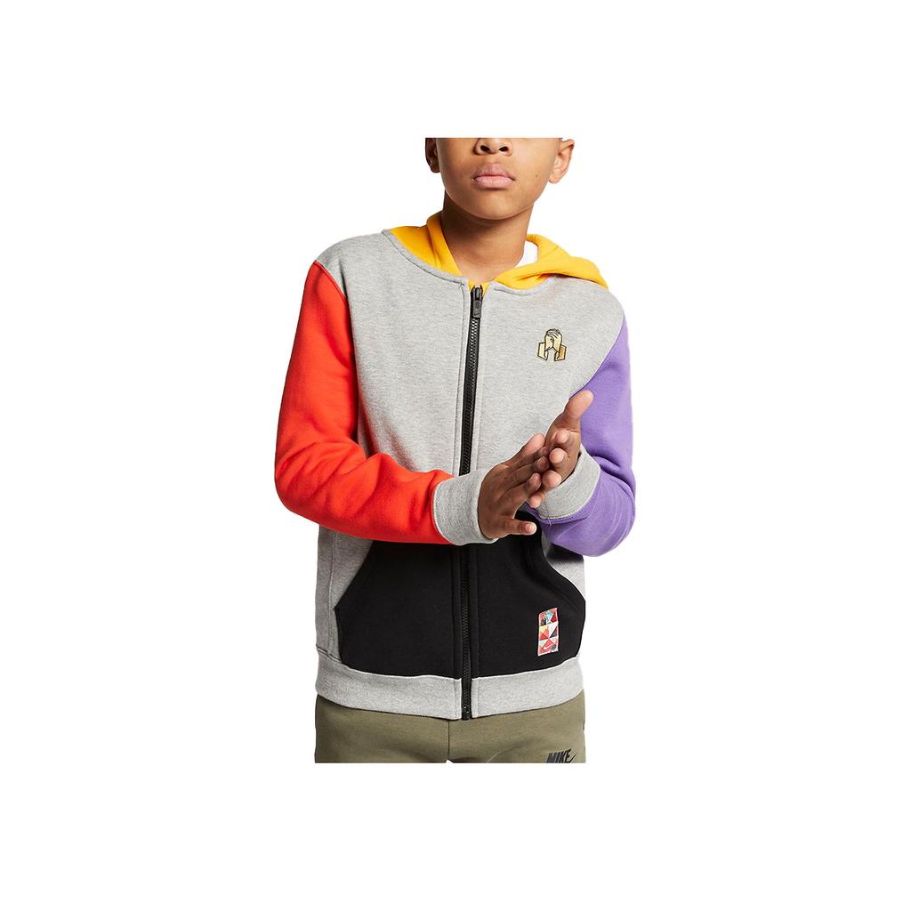 Nike Color-Block Logo Knit Hooded Jacket Kids Outerwear Gray CD6293-063