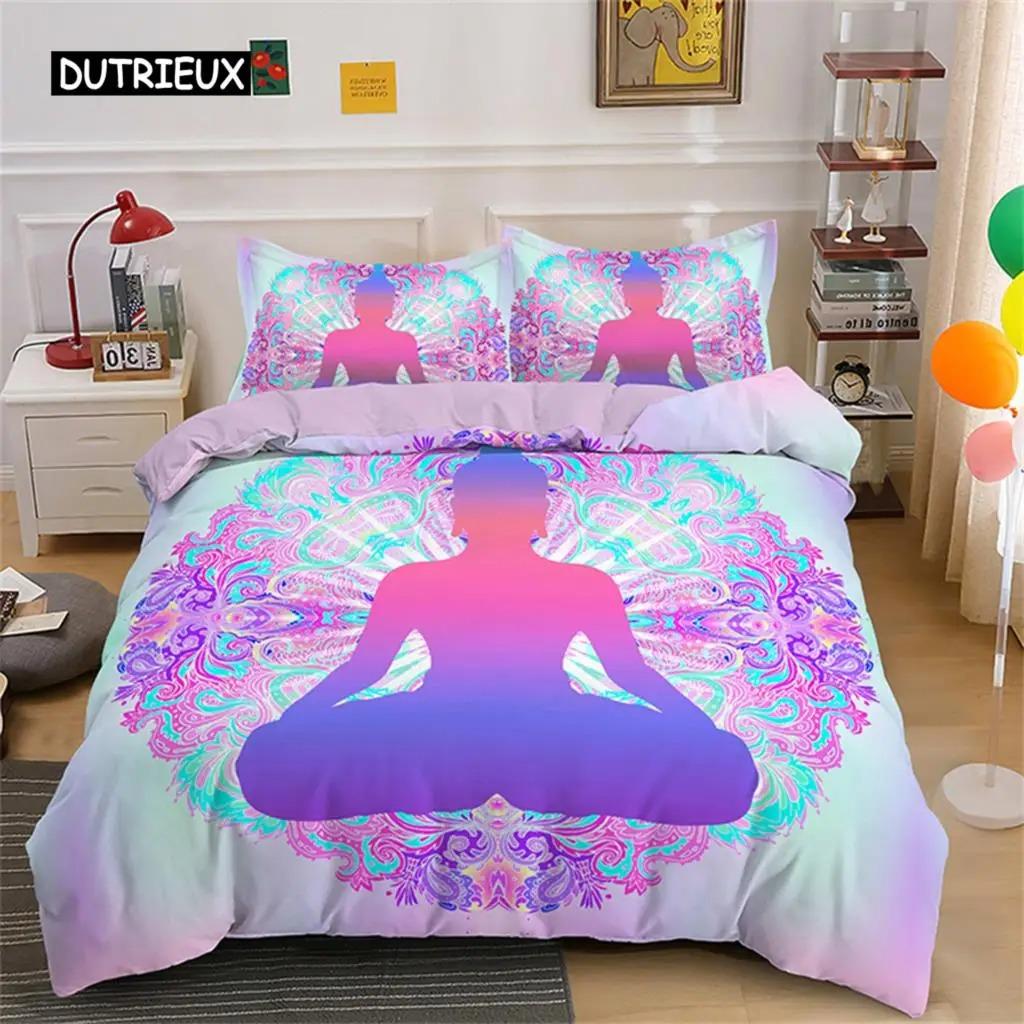 

Comforter Gold Meditation Bedding Sets Yoga Buddha With Mystery Theme For Bedroom Decoration Comforter (quilt)-EU Single(135*200cm)3pcs
