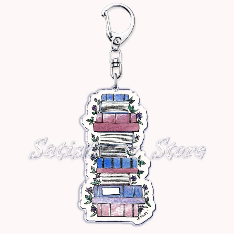 Pastel I Heart Flowery Books Keychains Ring for Accessories Bag Pendant Key Chain Keyring Jewelry Fans Lovers Gifts
