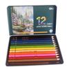Water-Soluble Colored Pencils Gift Set - 12 Colors In Tin Box for Student Art & Drawing
