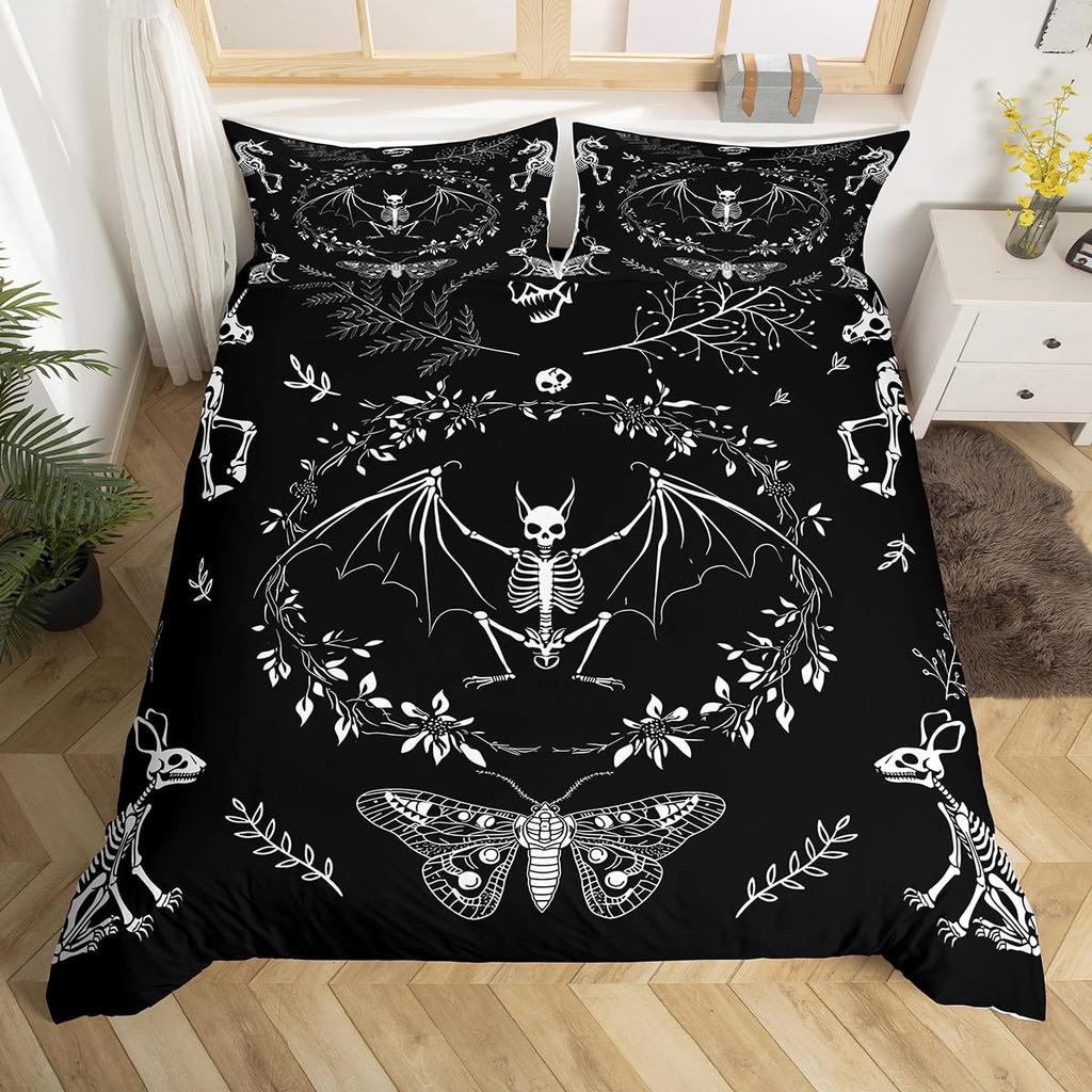 Bat Duvet Cover Set Gothic Style Wild Animal Comforter Cover for Kids Boys Girls Teens Bedroom Decor Full Queen King Bedding Set