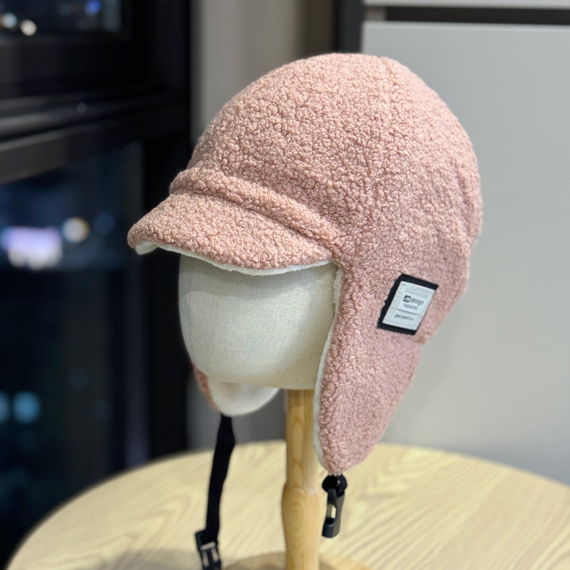 

New outdoor cold-proof aviator hat for men, winter fleece-lined thickened warm cotton hat, women s lamb wool ear-protecting flight hat Adult54-60Average Size рожевий