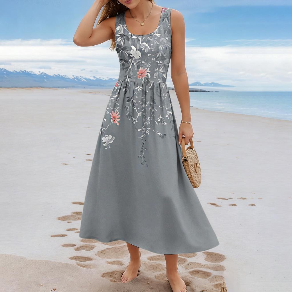 Ladies' Floral Summer Casual and Fashionable Sleeveless Long Dress