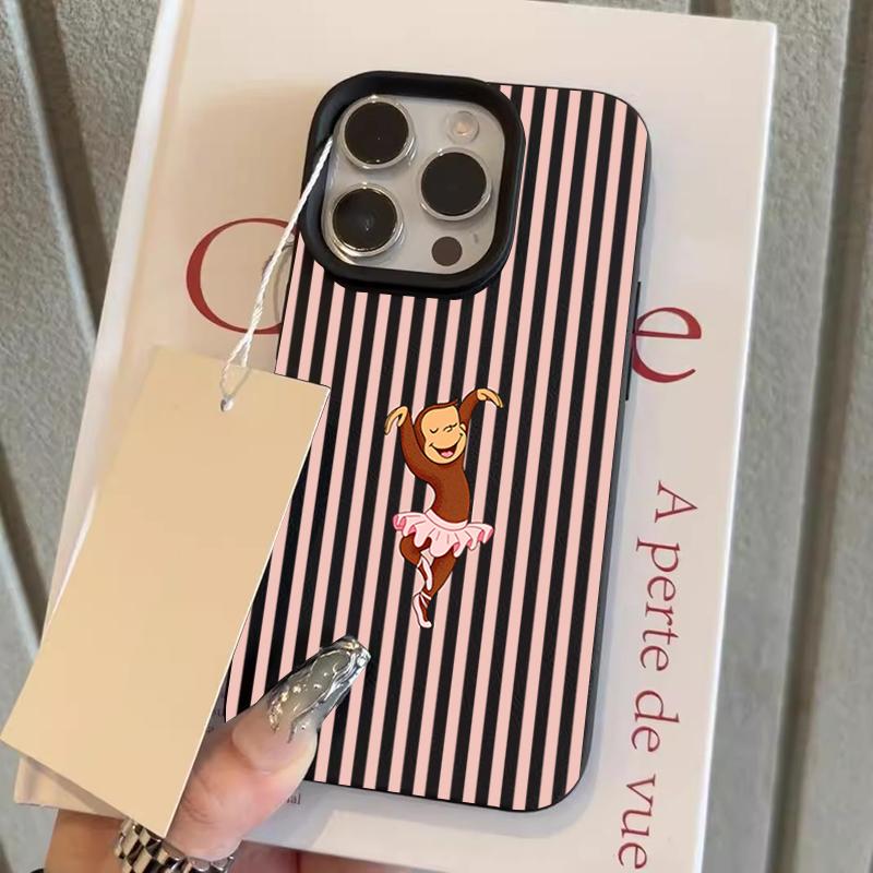 

Phone Case For iPhone 11 12 13 14 15 16 17 Pro Max 15 Plus 17Air Funny Monkey Stripes Pattern Lychee Texture Silicone Soft Cover iPhone XR