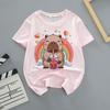 Capybara Summer Childrens Wear Shortsleeved Capybara Cute Childrens Roundneck Pink Trendy Brand Breathable Tshirt