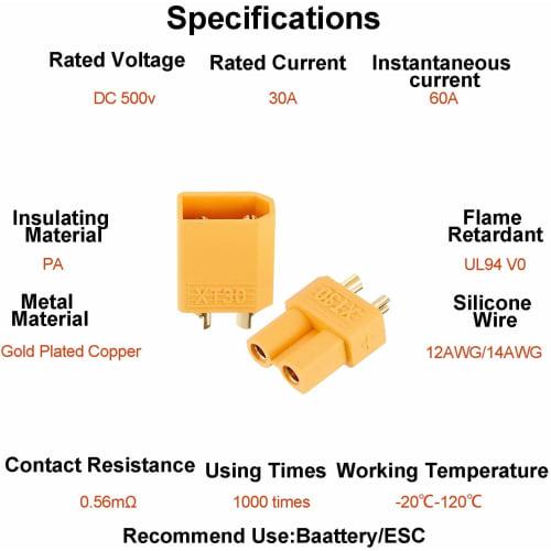 JUTOSU XT30 Connectors, Male & Female Plugs for XT30 RC Bullet LiPo Battery, 10 Pairs