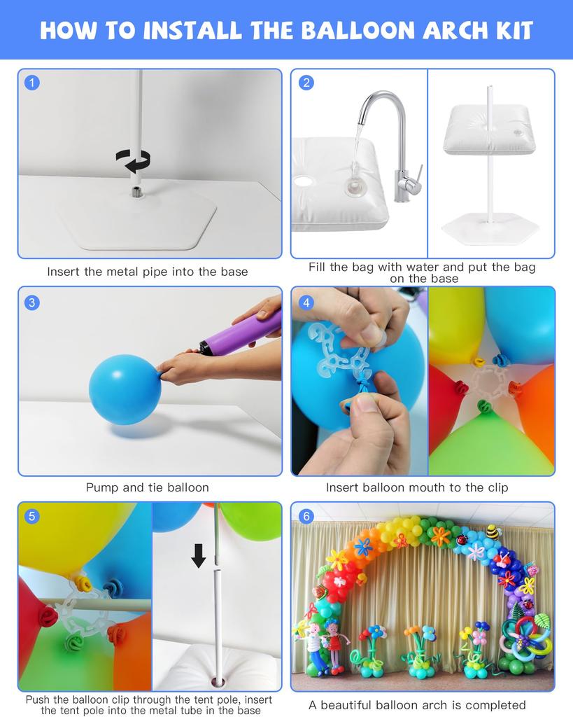 TEKXYZ Balloon Arch Stand 10ft Tall Adjustable Balloon Arch Perfect for Party Balloons Not Included Kit, Wide, 7.5ft Frame, Decorations,