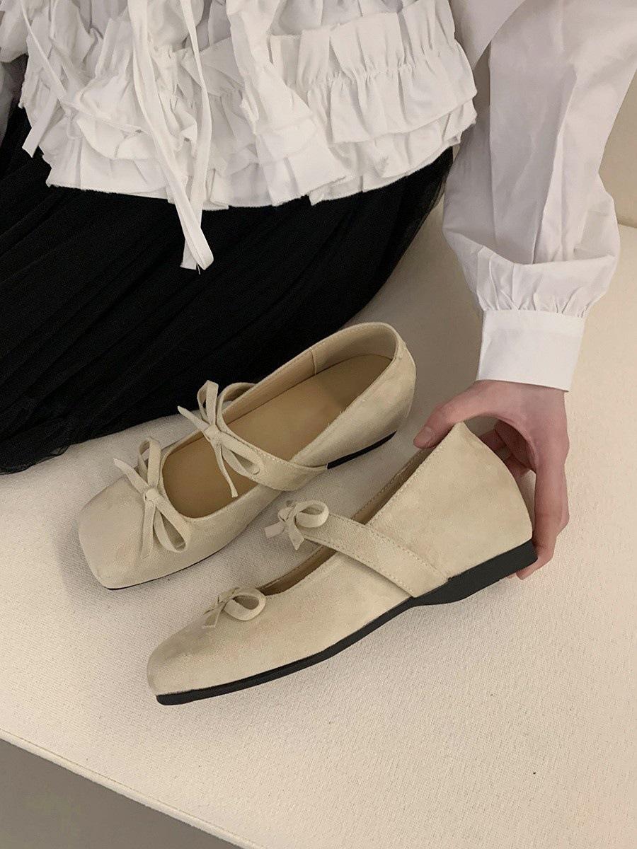 

Туфли балетки на скрытой платформе с квадратным носком розовые женские новые корейская версия модные французский бант фея стиль Мэри Джейн 34 абрикосовый