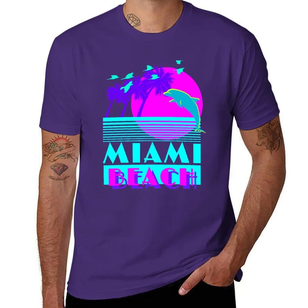 Neues Miami Beach Delfin Retro T-Shirt schwarze T-Shirts personalisierte T-Shirts Kurzarm Designer T-Shirt Herren