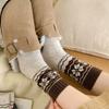 Dicke warme Retro-Streifen Kontrastfarbe Schneemuster Woll-Frottee Socken für Damen