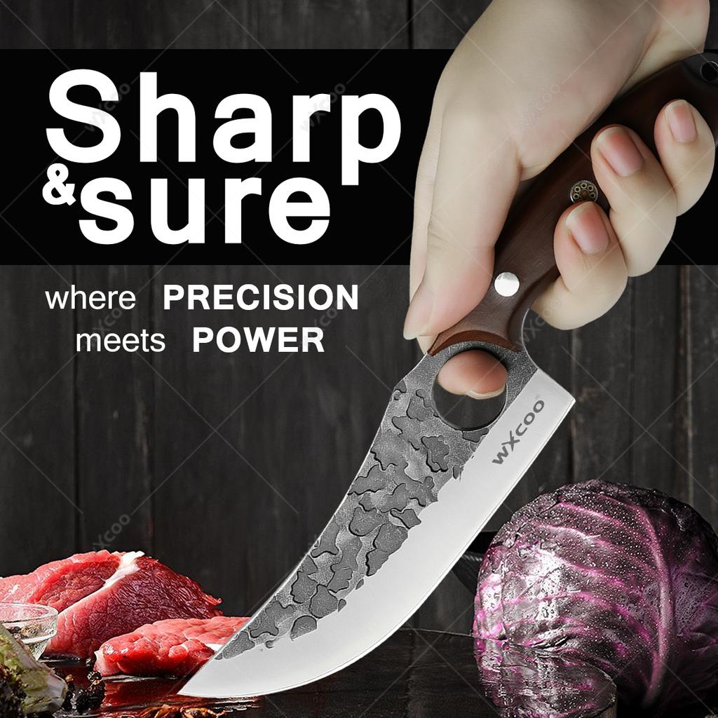 Edelstahl Hackmesser Ausbeinmesser Geschmiedetes Küchenchefmesser Fleisch Fisch Obstmesser Professionelles Metzgeresser mit Abdeckung