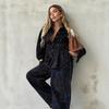 Women S Fall Design Flocking Printed Color Block Denim Jacket Pants Set