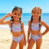 Costume da Bagno Due Pezzi per Bambina Set Top Corto Senza Maniche con Stampa di Paillettes e Slip a Vita Alta Costumi da Bagno per Bambini Estate Abbigliamento da Spiaggia