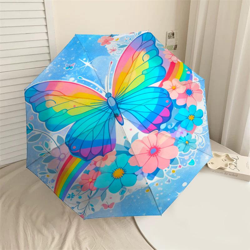 1pc Butterfly Rainbow Pattern Umbrella Design Automatic Opening and Closing Umbrella, High-quality Travel Umbrella,  C1128261