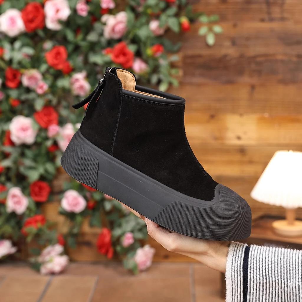 Ladies Shoes New Slip On Women's Flats Winter Round Toe Plush Fleece for Warmth Solid Short Barrel Platform Boots Botas De Mujer
