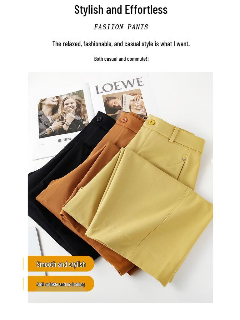 Women's Spring 2026 Nine-Tenth Length Curved Leg Wide-Leg Pants - Loose, Petite, Straight-Leg Suit Style