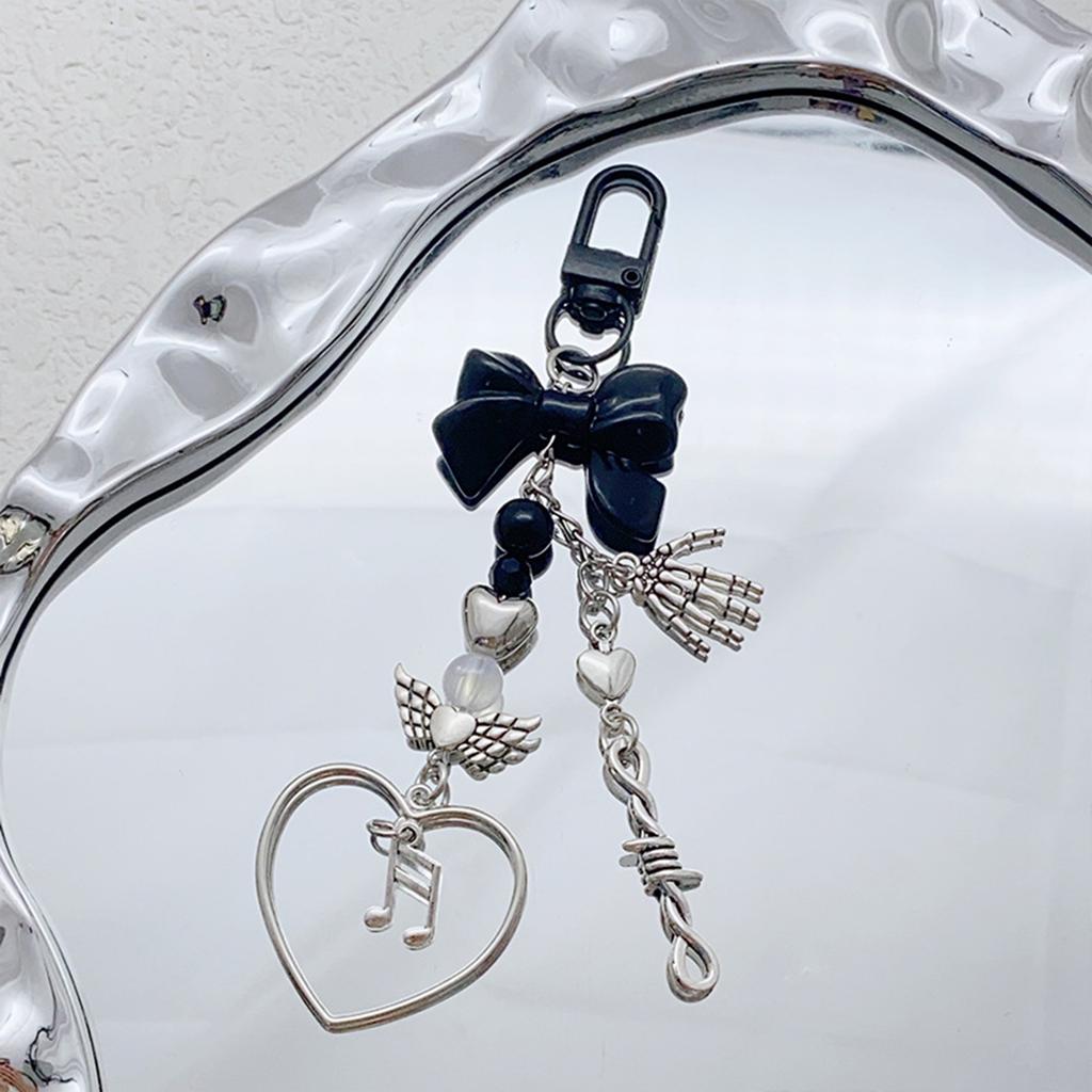 Colorful Phone Lanyard Bowknot Heart Pendant Keychain Detachable Phone Charm Keyring Beaded Bag Accessory for Women