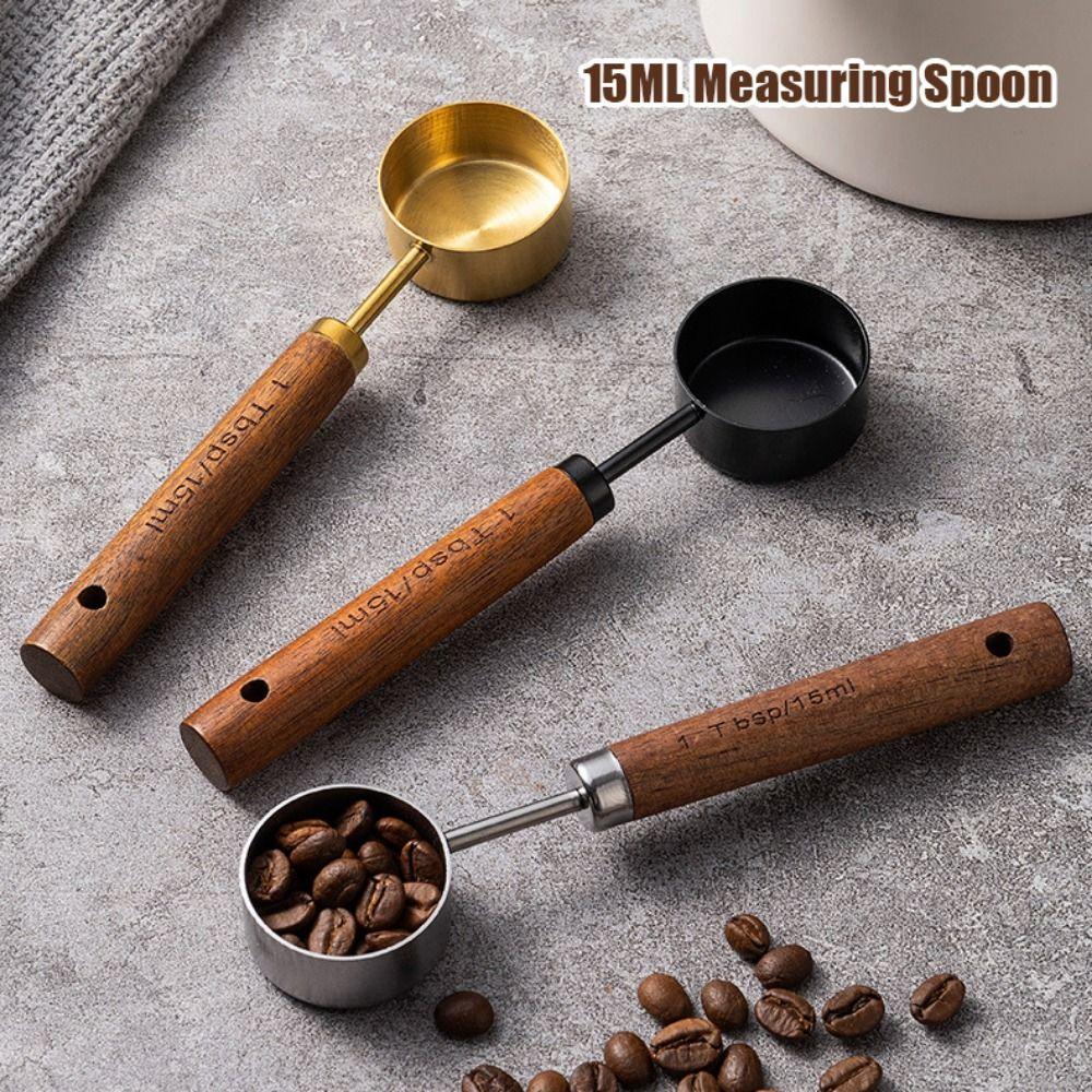 Stainless Steel 15ML Measuring Spoon Blending Versatile Coffee Powder Spoon Walnut Handle Coffee Bean Spoon Coffee Powder