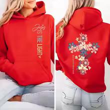 Girls Jesus Is The Light Graphic Hoodies,Christian Sweatshirts,Floral Cross Graphic Hoodies,Faith Religious Tracksuits Gift