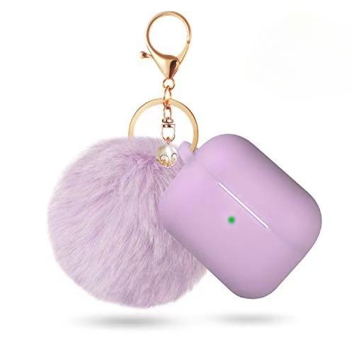 

Cute fur ball keychain pendant headphone case suitable For Apple Aripods 1 2 3 4 Pro Pro2 anti drop soft protective case Airpods Pro2 фіолетовий
