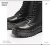 2025 Autumn and Winter Thick-soled Six-hole Open-edge Bead Martin Boots, Black Boots, Heightening Women's Street Cowhide Boots, Medium Tube