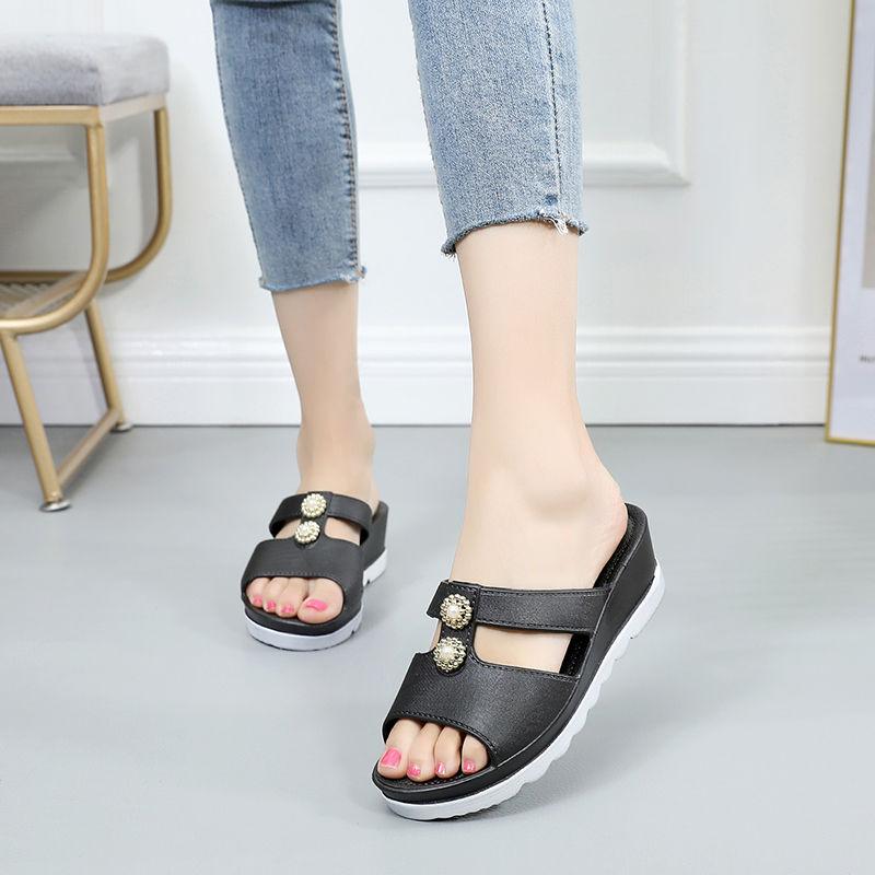 

Женские тапочки на толстой подошве, обувь на танкетке и платформе, летние модные нескользящие сандалии, тапочки 36 чёрный