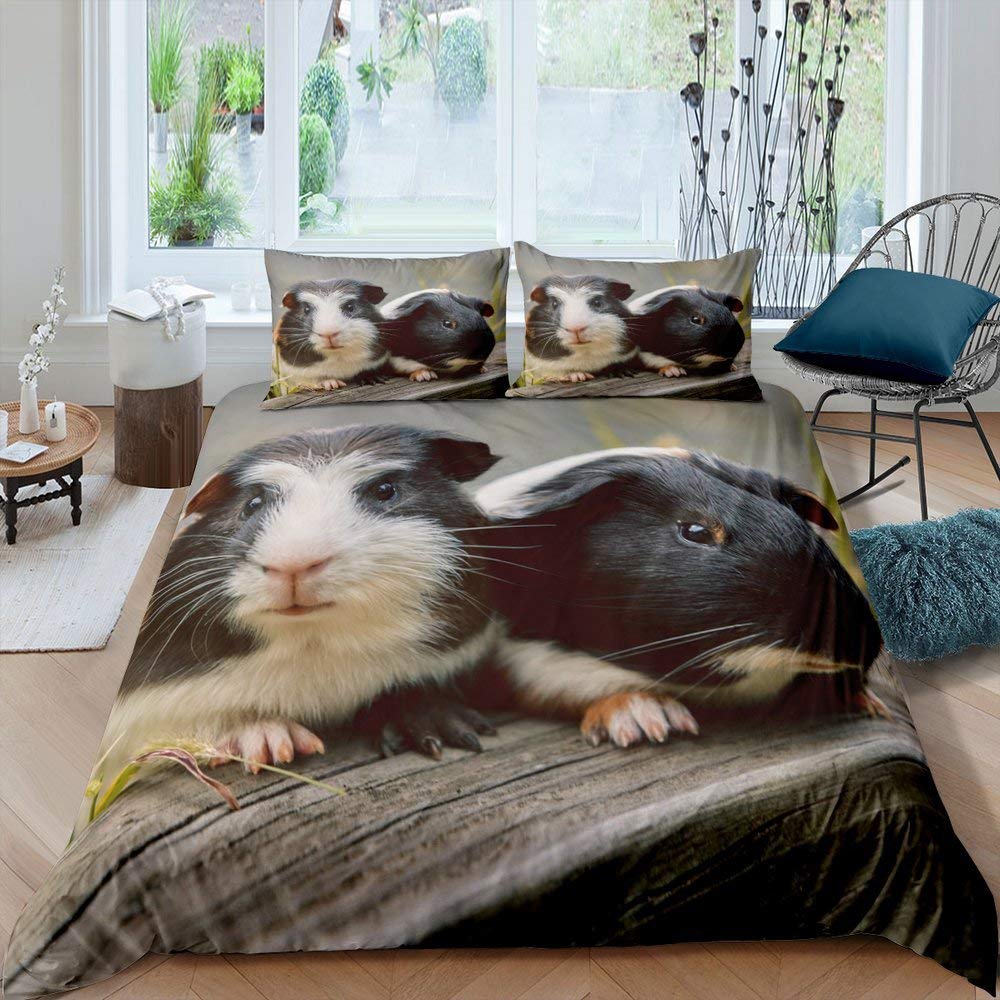 Guinea Pig Bedding Set  Animal Pattern Duvet Cover for Kids Boys Girl Comforter Cover Wildlife Bedroom Collection 3Pcs Full Size