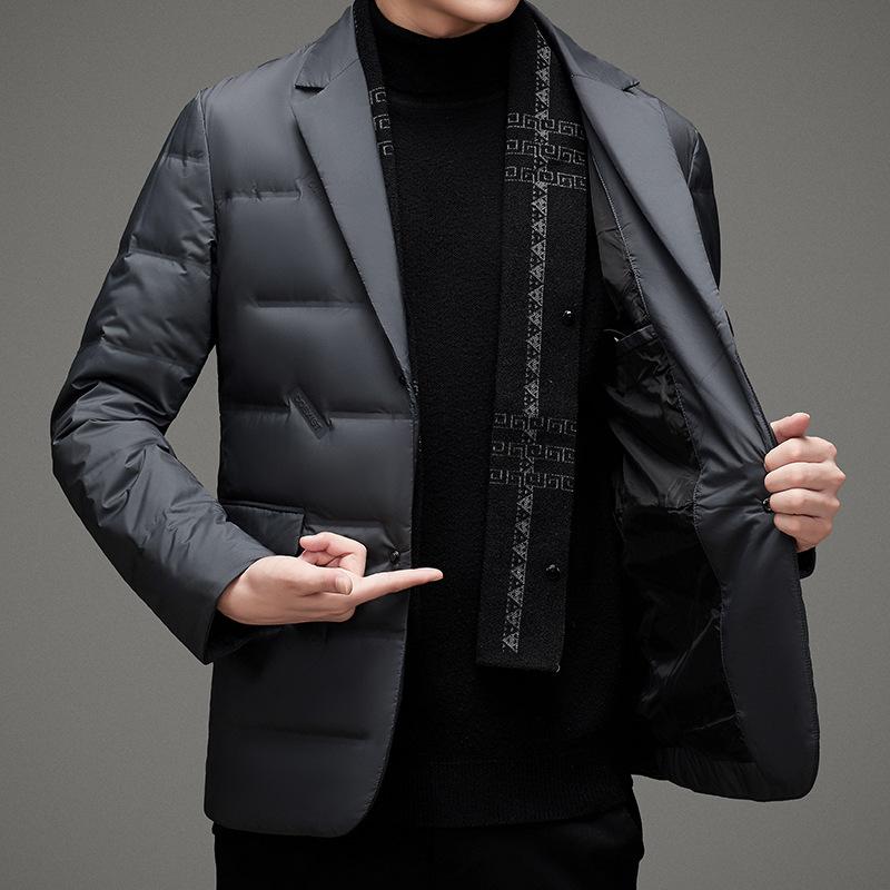 Herren-Daunenblazer, warm, für den Winter, schmal, lässig, schlicht, einfarbig