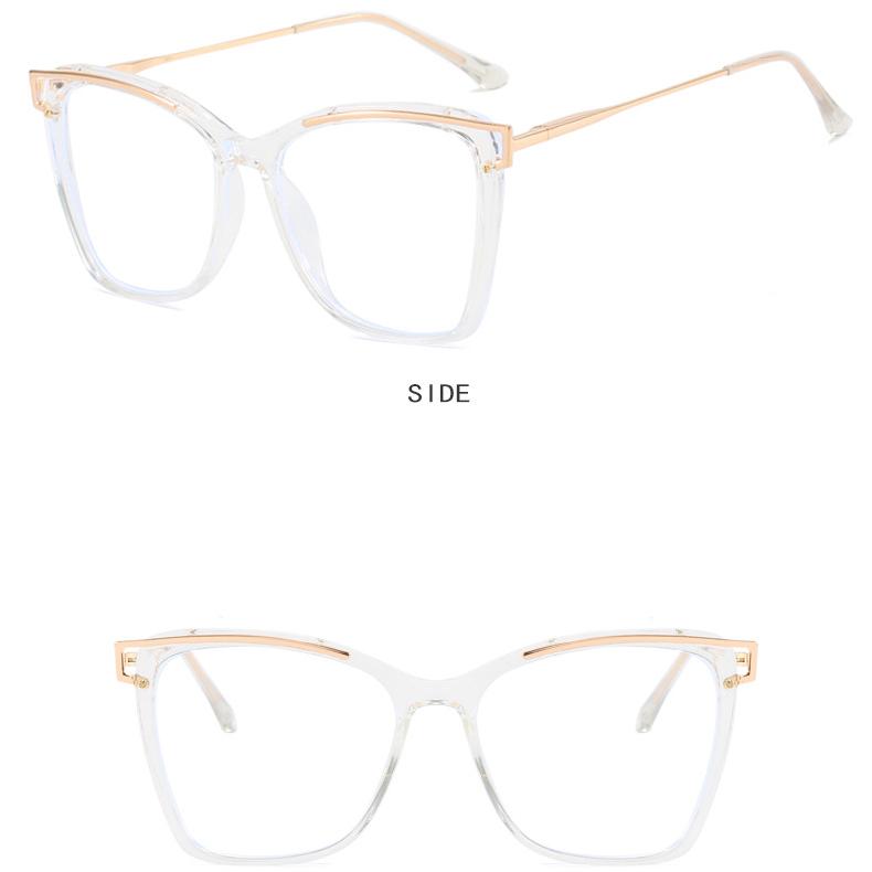 Women's metal large frame hollow TR90 glasses frame Fashionable personality plain makeup anti-blue light glasses