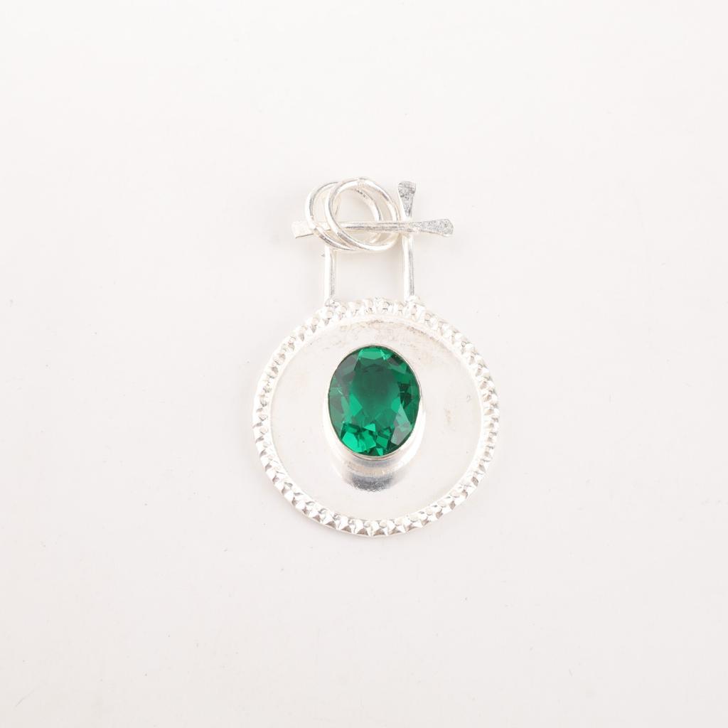 Chrome Diopside Gemstone 925 Sterling Silver Handcrafted Partywear Pendant 1.4" PP-57-5
