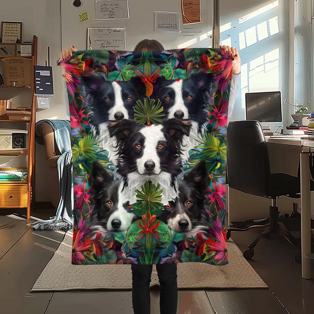 1Pc Collie Corgi Print Flannel Blanket, High quality Comfortable for All Seasons, Home Decor, Warmth and Comfort, Perfect for Christmas Gifts