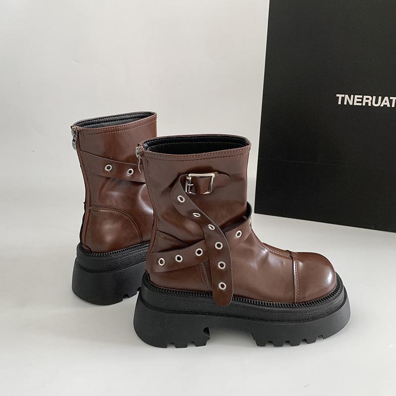 Brown American Retro Platform Martin Boots Women's Summer 2025 New Maillard Thin and Heightened Short Boots