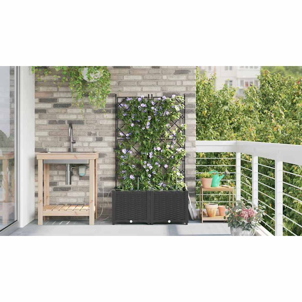 Garden Planter Set 2 Pcs Black 80 X 40 X 142 Cm Plastic