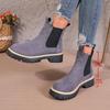Damen Neue Britische Stil Knöchelhohe Martin Chelsea Boots Runde Zehen Winter Einfache Dicksohlige Stiefel