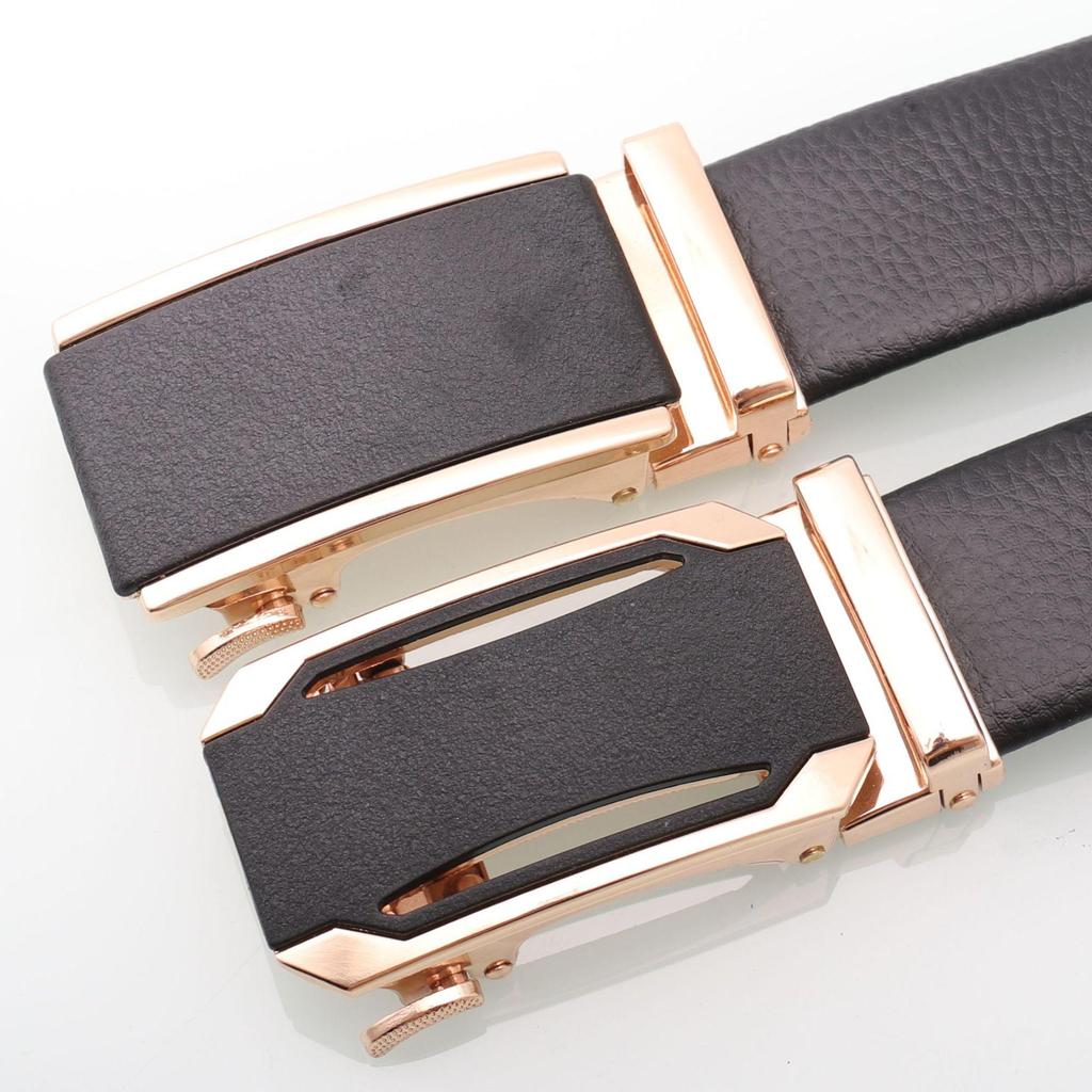 Men's Genuine Leather Belt with Frosted Automatic Buckle - Stylish Alloy Design
